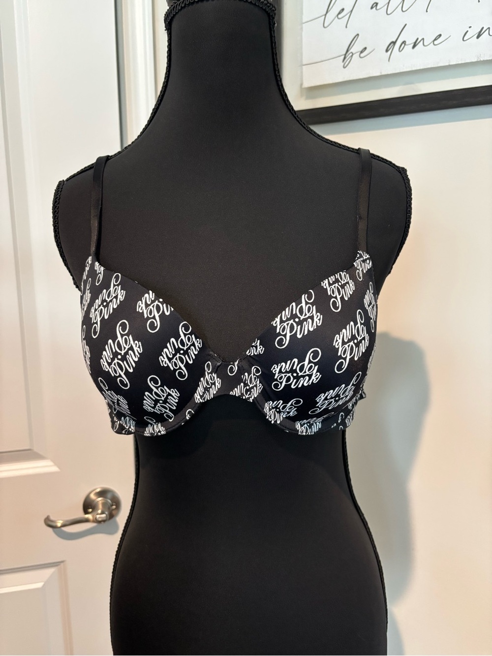 Victoria's Secret Black Bra with White Script Logo